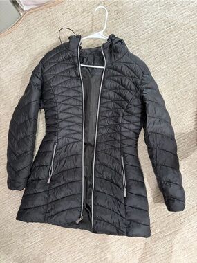 Black Quilted Hooded Packable Puffer Coat